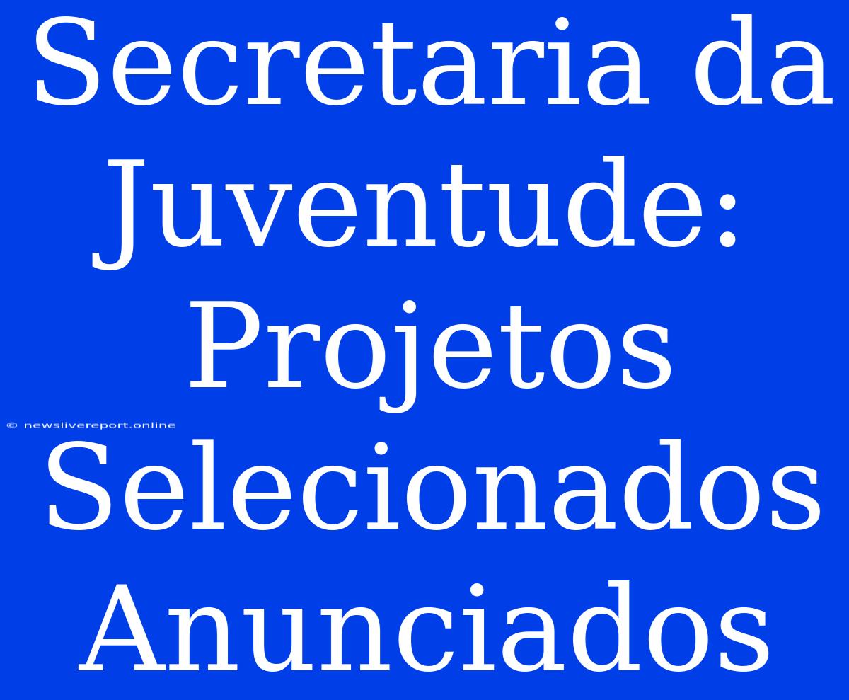 Secretaria Da Juventude: Projetos Selecionados Anunciados