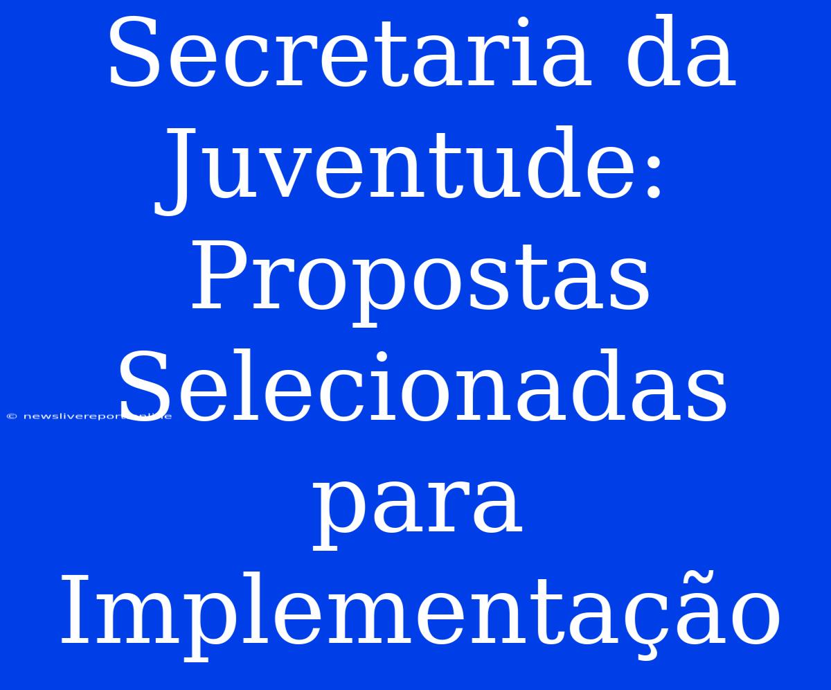 Secretaria Da Juventude: Propostas Selecionadas Para Implementação