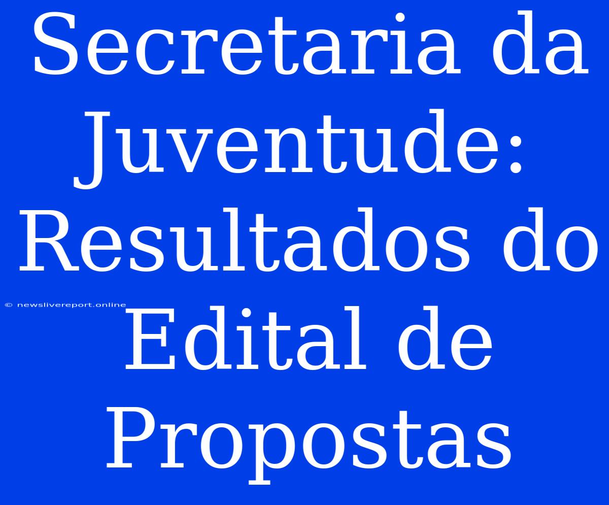 Secretaria Da Juventude: Resultados Do Edital De Propostas