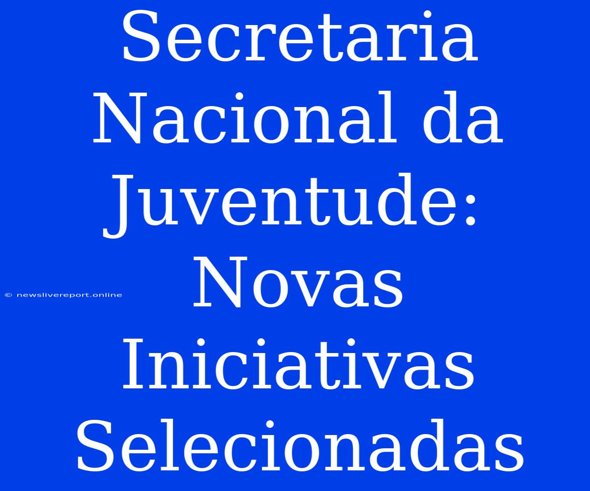 Secretaria Nacional Da Juventude: Novas Iniciativas Selecionadas