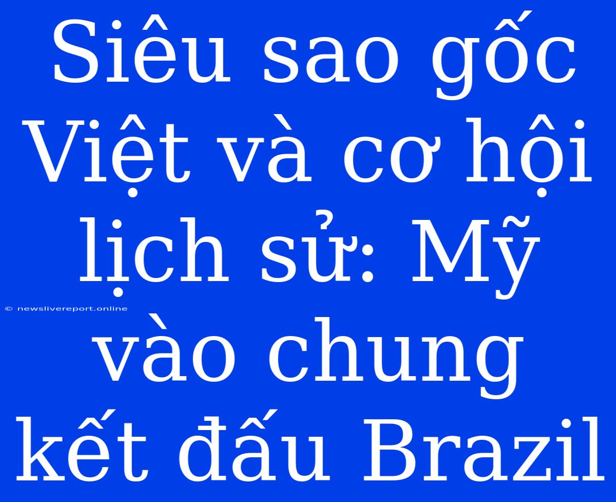 Siêu Sao Gốc Việt Và Cơ Hội Lịch Sử: Mỹ Vào Chung Kết Đấu Brazil