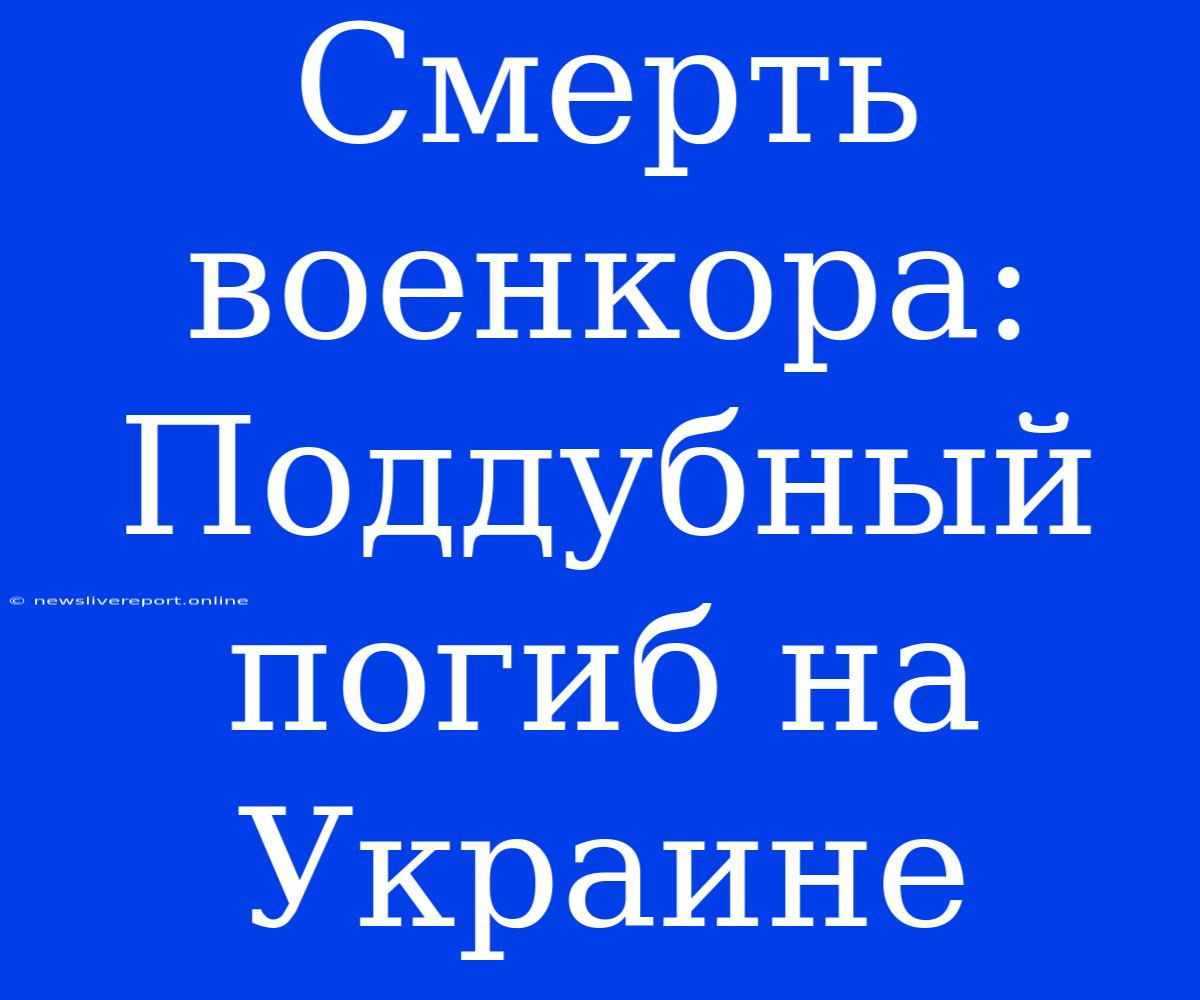 Смерть Военкора: Поддубный Погиб На Украине