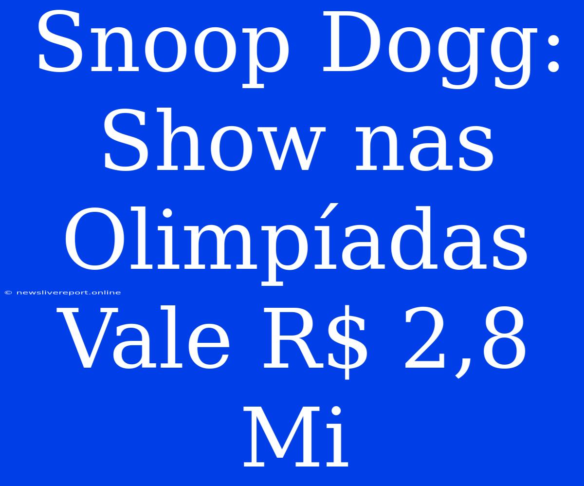 Snoop Dogg: Show Nas Olimpíadas Vale R$ 2,8 Mi