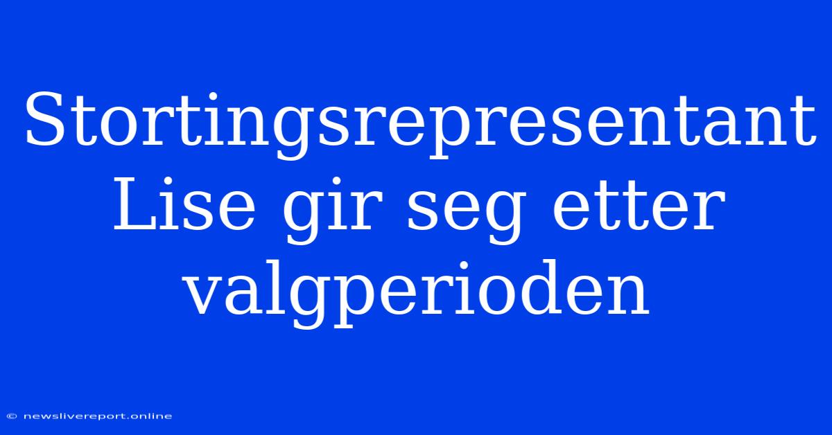 Stortingsrepresentant Lise Gir Seg Etter Valgperioden