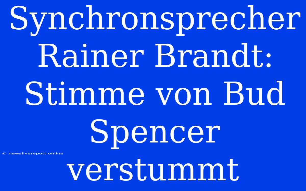 Synchronsprecher Rainer Brandt: Stimme Von Bud Spencer Verstummt