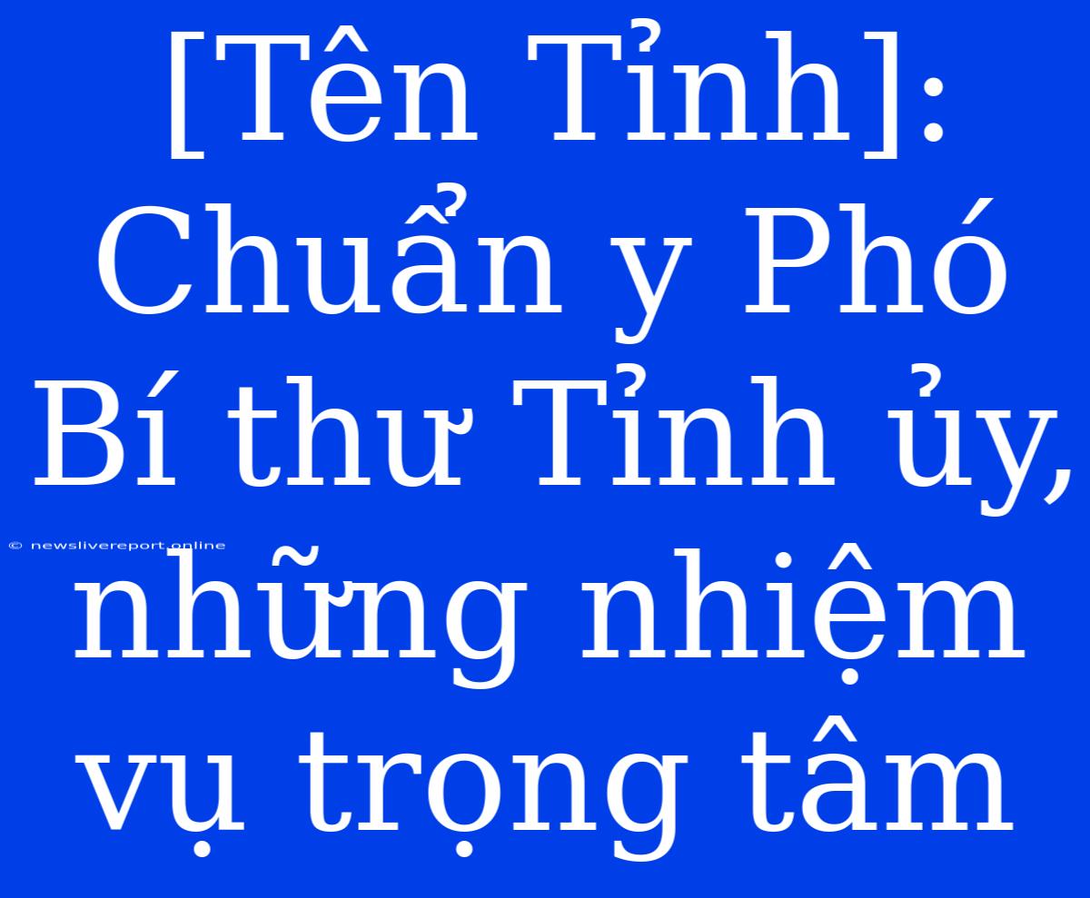 [Tên Tỉnh]: Chuẩn Y Phó Bí Thư Tỉnh Ủy, Những Nhiệm Vụ Trọng Tâm