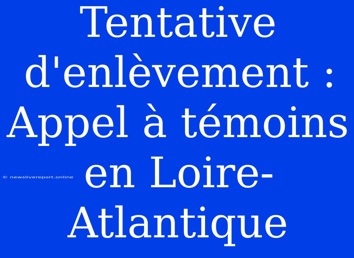 Tentative D'enlèvement : Appel À Témoins En Loire-Atlantique