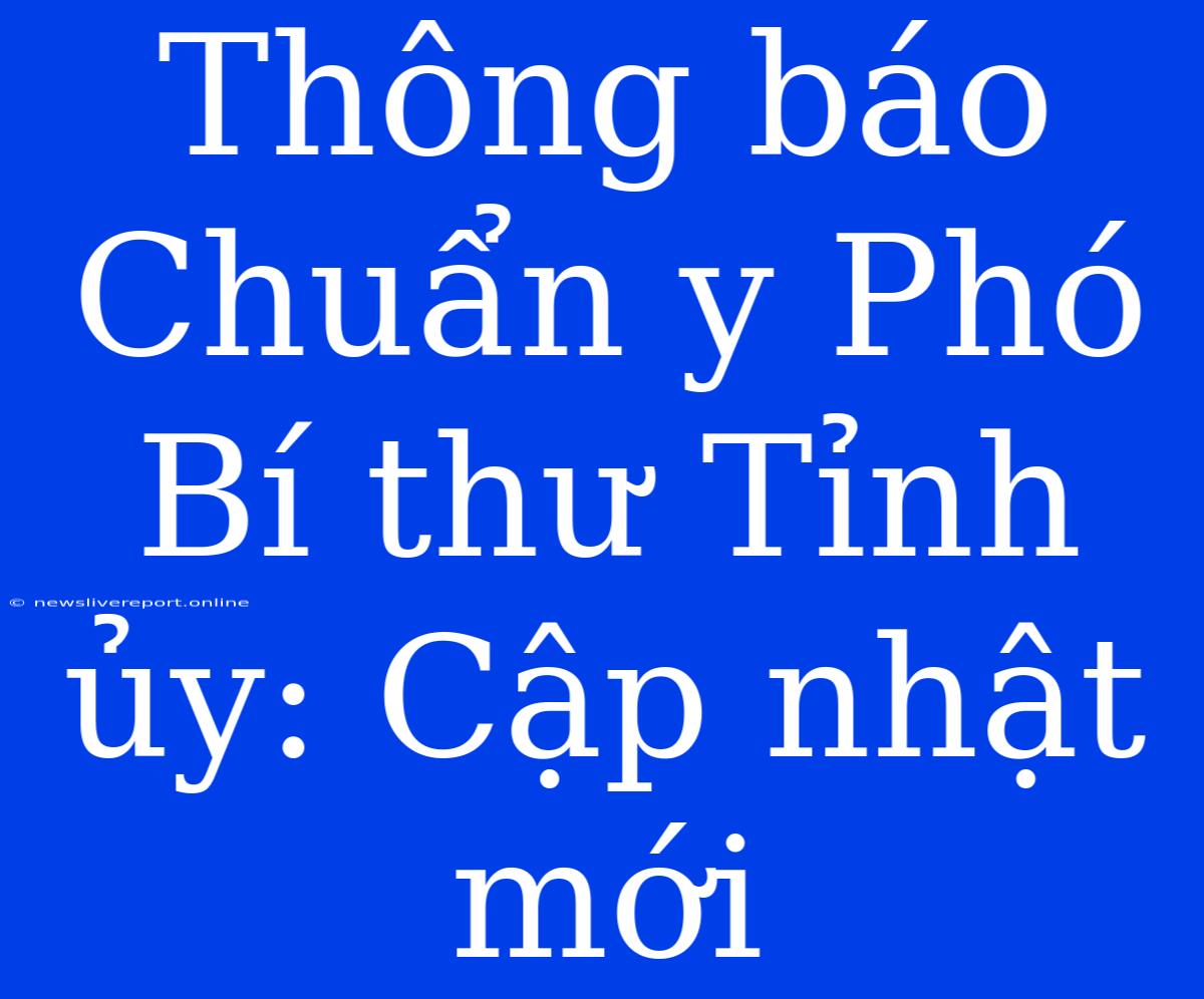 Thông Báo Chuẩn Y Phó Bí Thư Tỉnh Ủy: Cập Nhật Mới