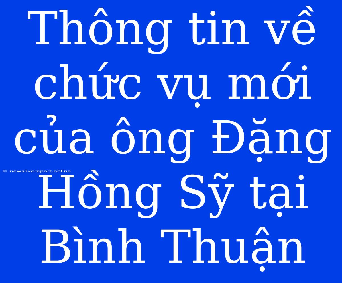 Thông Tin Về Chức Vụ Mới Của Ông Đặng Hồng Sỹ Tại Bình Thuận