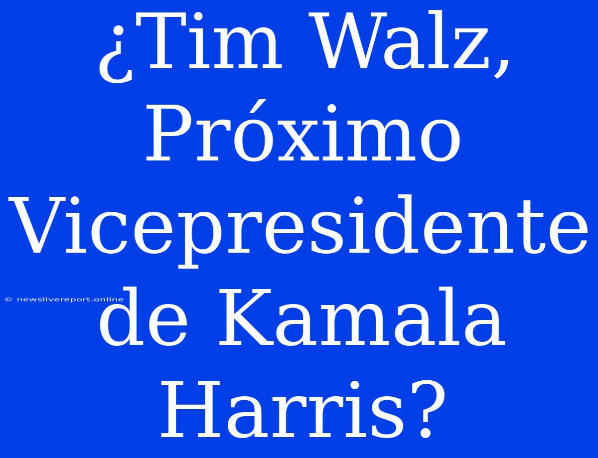 ¿Tim Walz, Próximo Vicepresidente De Kamala Harris?