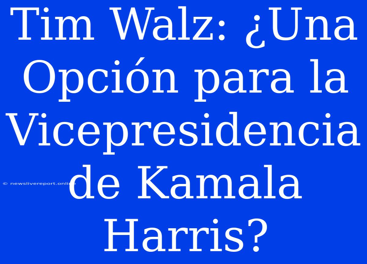 Tim Walz: ¿Una Opción Para La Vicepresidencia De Kamala Harris?