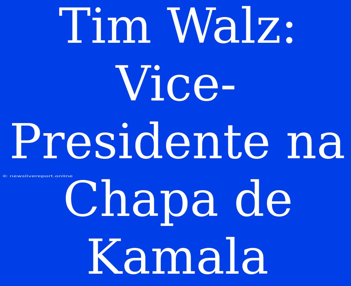 Tim Walz: Vice-Presidente Na Chapa De Kamala