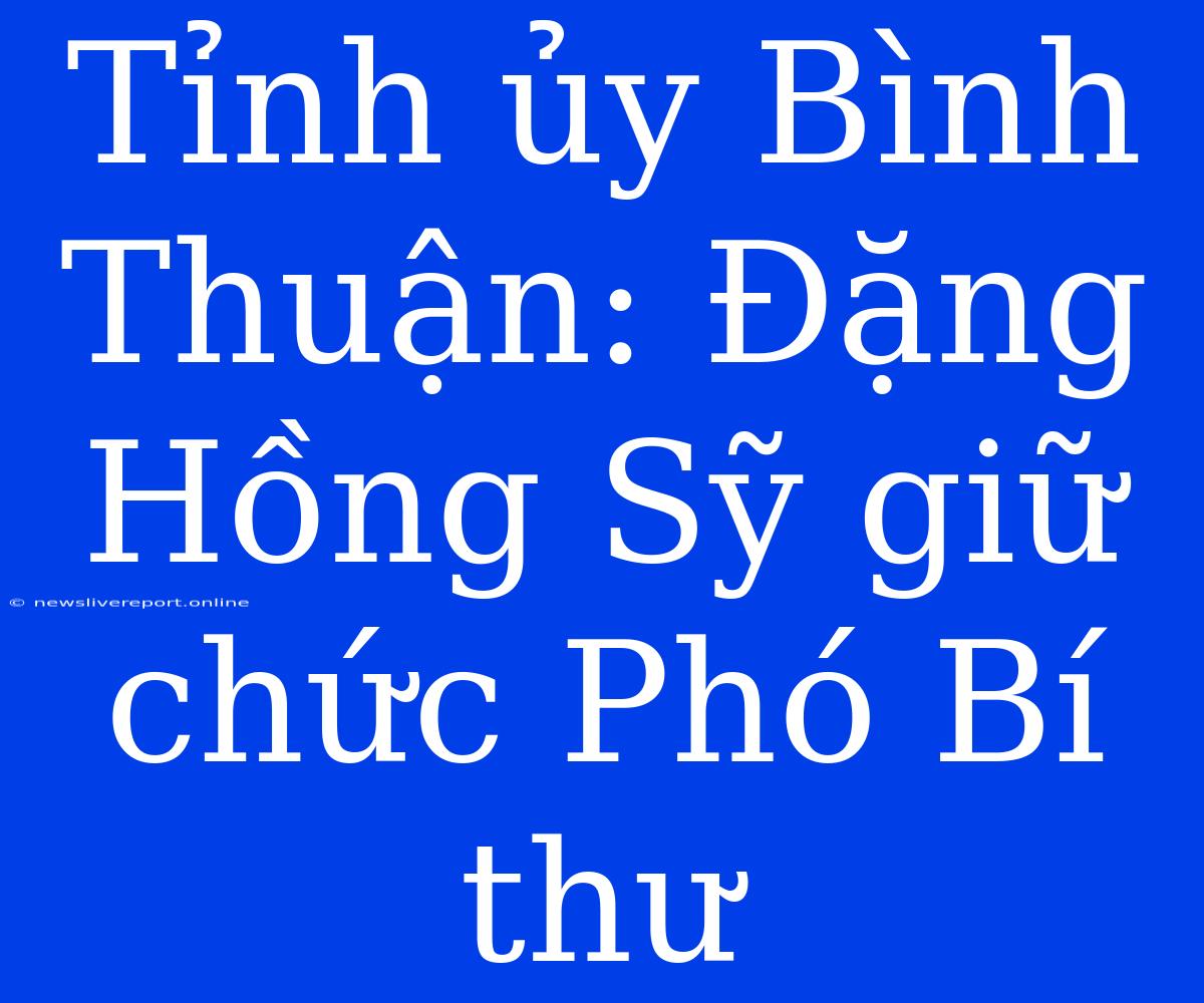 Tỉnh Ủy Bình Thuận: Đặng Hồng Sỹ Giữ Chức Phó Bí Thư