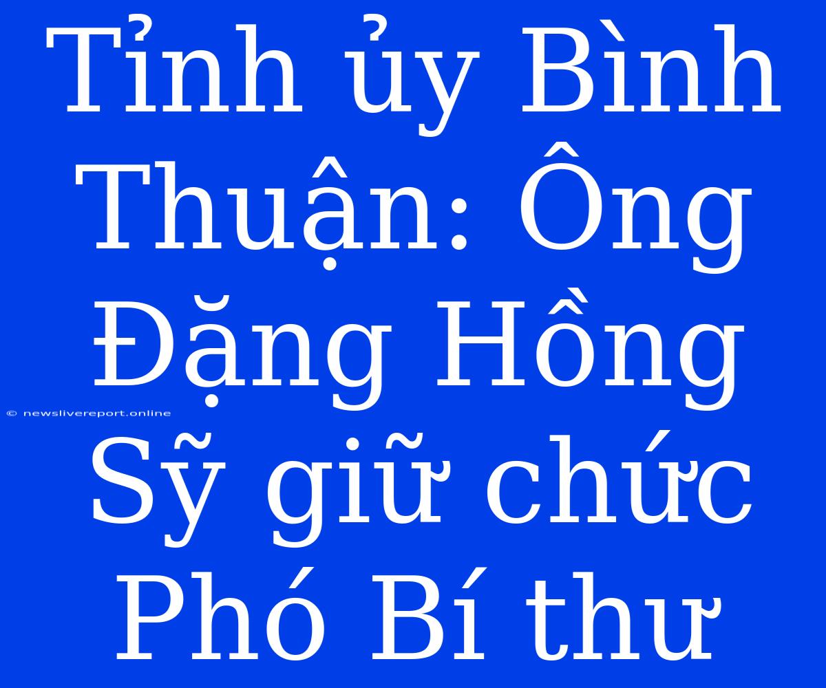 Tỉnh Ủy Bình Thuận: Ông Đặng Hồng Sỹ Giữ Chức Phó Bí Thư