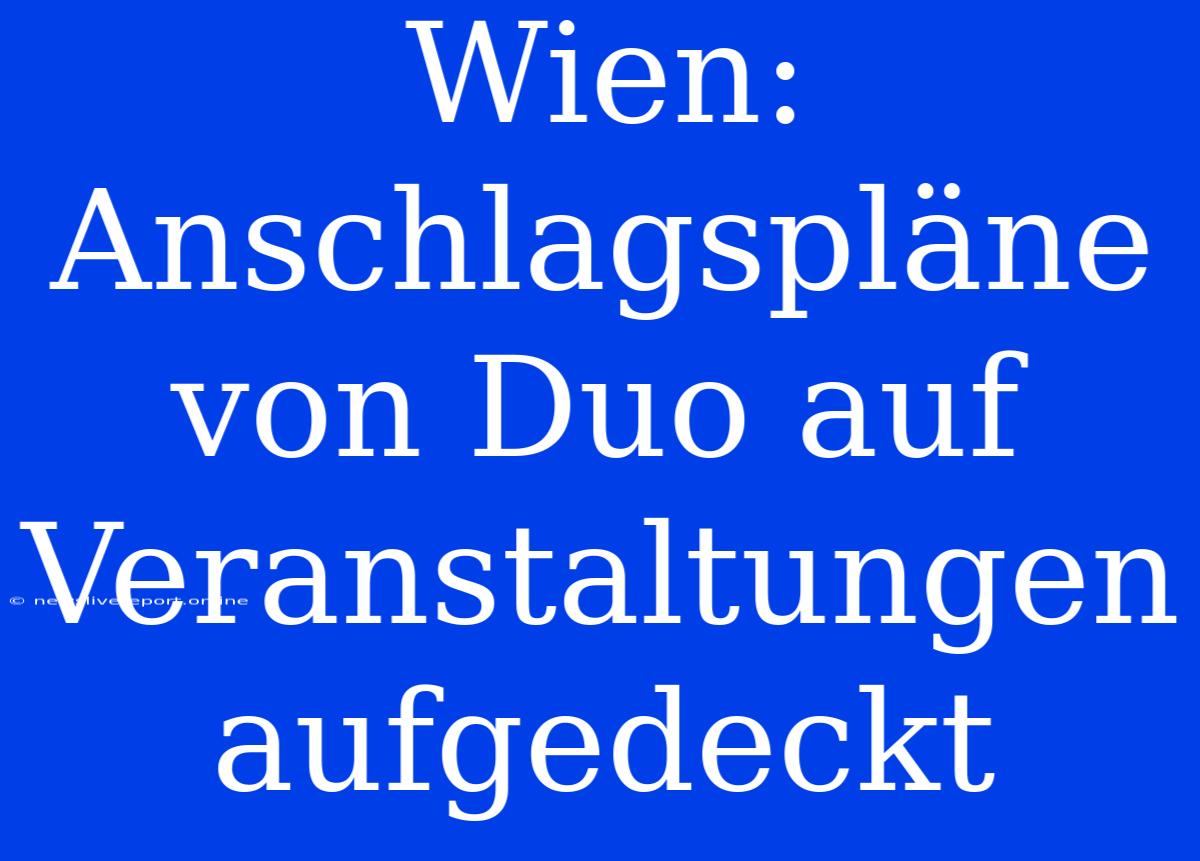 Wien: Anschlagspläne Von Duo Auf Veranstaltungen Aufgedeckt